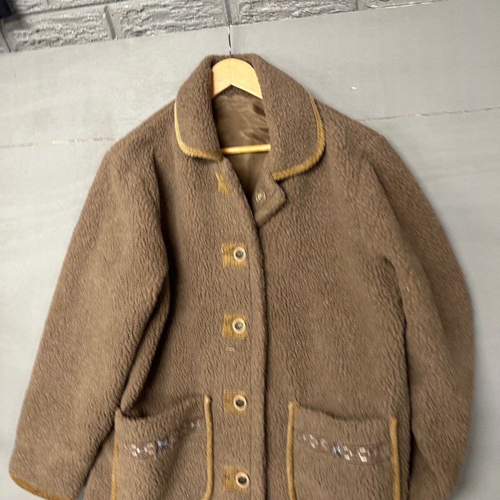 Haband‎ Sherpa Fleece Jacket Brown Button Front Collar Pockets Cozy Size M